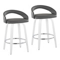 Grotto 26" Contemporary Fixed-Height Counter Stool with Swivel in White Wood and Grey Faux Leather with Round Chrome Footrest- Set of 2 — pair view