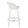 Cinch counter stool in White Wood, White PU, Chrome Metal, side view, featuring swivel and wood frame