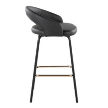 Grotto counter stool in Black Metal, Black PU, Gold Metal, side view, featuring swivel and metal footrest