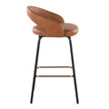 Grotto counter stool in Black Metal, Camel PU, Gold Metal, side view, featuring swivel and metal footrest