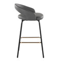 Grotto counter stool in Black Metal, Grey PU, Gold Metal, side view, featuring swivel and metal footrest