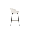 Grotto counter stool in Black Metal, White PU, Gold Metal, side view, featuring swivel and metal footrest