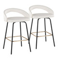Grotto Upholstered 26" Contemporary Fixed-Height Counter Stool with Swivel in Black Metal and White Faux Leather with Square Gold Metal Footrest- Set of 2 — pair view