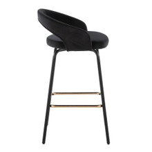 Grotto counter stool in Black Metal, Black Velvet, Gold Metal, side view, featuring swivel and metal footrest