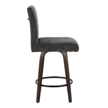 Hannah counter stool in Walnut Glazed Wood, Black Fabric, Black Metal, side view, featuring swivel and wood frame