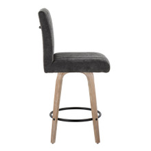 Hannah counter stool in Whitewashed Wood, Black Fabric, Black Metal, side view, featuring swivel and wood frame