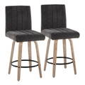 Hank 26" Contemporary Fixed-Height Counter Stool with Swivel in Whitewashed Wood and Black Fabric with Round Black Metal Footrest- Set of 2 — pair view (photo 1)