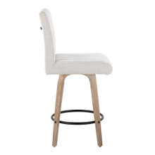 Hannah counter stool in Whitewashed Wood, Light Grey Fabric, Black Metal, side view, featuring swivel and wood frame