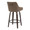Hannah counter stool in Walnut Glazed Wood, Brown PU, Black Metal, back and side view, featuring swivel and wood frame