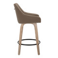 Hannah counter stool in Whitewashed Wood, Brown PU, Black Metal, side view, featuring swivel and wood frame