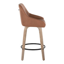 Hannah counter stool in Whitewashed Wood, Camel PU, Black Metal, side view, featuring swivel and wood frame