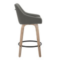 Hannah counter stool in Whitewashed Wood, Dark Grey PU, Black Metal, side view, featuring swivel and wood frame
