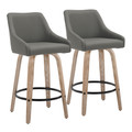 Hannah 26" Transitional Fixed-Height Counter Stool with Swivel in Whitewashed Wood and Dark Grey Faux Leather with Round Black Metal Footrest- Set of 2 — pair view (photo 1)