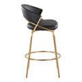 Jie counter stool in Gold Metal, Black PU, side view, featuring swivel and metal footrest