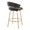 Jie Fixed-Height Contemporary Counter Stool with Swivel in Gold Metal and Black Faux Leather with Round Footrest- Set of 2 — rear three-quarter view