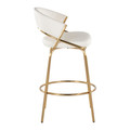Jie counter stool in Gold Metal, White PU, side view, featuring swivel and metal footrest
