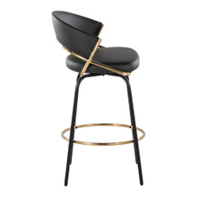 Jie counter stool in Black Metal, Gold Metal, Black PU, side view, featuring metal footrest