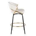 Jie counter stool in Black Metal, Gold Metal, White PU, side view, featuring metal footrest