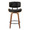 Lombardi counter stool in Walnut Wood, Black Metal, Black PU, front view, featuring swivel and upholstered seat