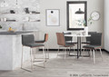 Mara counter stool in Brushed Stainless Steel, Walnut Wood, Grey PU