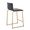 Mara counter stool in Gold Metal, Black PU, back and side view, featuring metal footrest