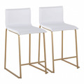 Mara 26" Contemporary Counter Stool in Gold Metal and White Faux Leather- Set of 2 — pair view