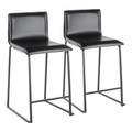 Mara 26" Contemporary Counter Stool in Black Metal and Black Faux Leather- Set of 2 — pair view