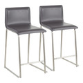 Mara 26" Contemporary Counter Stool in Brushed Stainless Steel, and Grey Faux Leather- Set of 2 — pair view