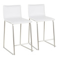 Mara 26" Contemporary Counter Stool in Brushed Stainless Steel, and White Faux Leather- Set of 2 — pair view