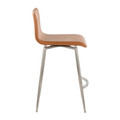 Mason counter stool in Stainless Steel, Camel PU, side view, featuring swivel and metal footrest