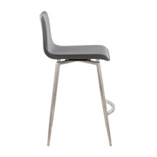 Mason counter stool in Stainless Steel, Grey PU, side view, featuring swivel and metal footrest