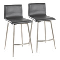 Mara Upholstered 26" Contemporary Fixed-Height Counter Stool with Swivel in Stainless Steel and Grey Faux Leather- Set of 2 — pair view