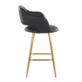 Margarite counter stool in Gold Metal, Black PU, side view, featuring metal footrest