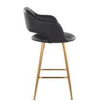 Margarite counter stool in Gold Metal, Black PU, side view, featuring metal footrest