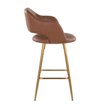Margarite counter stool in Gold Metal, Brown PU, side view, featuring metal footrest