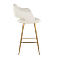 Margarite counter stool in Gold Metal, Cream PU, side view, featuring metal footrest