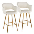 Margarite 26" Contemporary Fixed-Height Counter Stool in Gold Metal and Cream Faux Leather with Square Gold Metal Footrest- Set of 2 — pair view