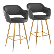 Margarite 26" Contemporary Fixed-Height Counter Stool in Gold Metal and Grey Faux Leather with Square Gold Metal Footrest- Set of 2 — pair view