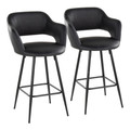 Margarite 26" Contemporary Fixed-Height Counter Stool in Black Metal and Black Faux Leather with Square Black Metal Footrest- Set of 2 — pair view
