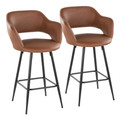 Margarite 26" Contemporary Fixed-Height Counter Stool in Black Metal and Brown Faux Leather with Square Black Metal Footrest- Set of 2 — pair view
