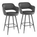 Margarite 26" Contemporary Fixed-Height Counter Stool in Black Metal and Grey Faux Leather with Square Black Metal Footrest- Set of 2 — pair view