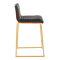 Mason counter stool in Gold Metal, Walnut Wood, Black PU, side view, featuring faux leather design and leather design