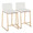 Mason counter stool in Gold Metal, Walnut Wood, White PU, coordinated set view, featuring upholstered seat