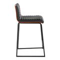 Mason counter stool in Black Metal, Walnut Wood, Black PU, side view, featuring upholstered seat