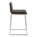 Mason counter stool in Brushed Stainless Steel, Walnut Wood, Black PU, side view, featuring faux leather design and leather design