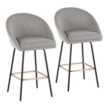 Matisse Upholstered High Back 26" Contemporary Fixed-Height Counter Stool with Swivel in Black Metal and Grey Fabric with Square Gold Metal Footrest- Set of 2 — pair view