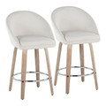 Matisse High Back 26" Contemporary Fixed-Height Counter Stool with Swivel in Whitewashed Wood and Cream Fabric with Round Chrome Metal Footrest- Set of 2 — pair view