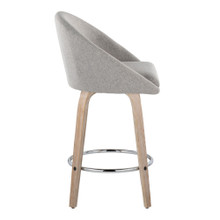 Matisse counter stool in Whitewashed Wood, Grey Fabric, Chrome Metal, side view, featuring swivel and wood frame