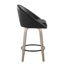 Matisse counter stool in Light Grey Wood, Black PU, Black Metal, side view, featuring swivel and wood frame