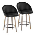 Matisse High Back 26" Contemporary Fixed-Height Counter Stool with Swivel in Light Grey Wood and Black Faux Leather with Black Chrome Metal Footrest- Set of 2 — pair view